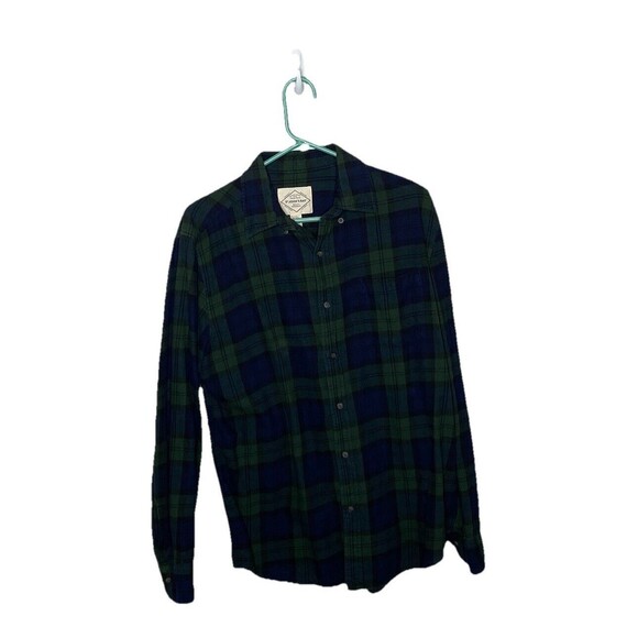 St Johns Bay Green Blue Button Down Up Long Sleeve Plaid Shirt Mens Size M - Picture 1 of 5